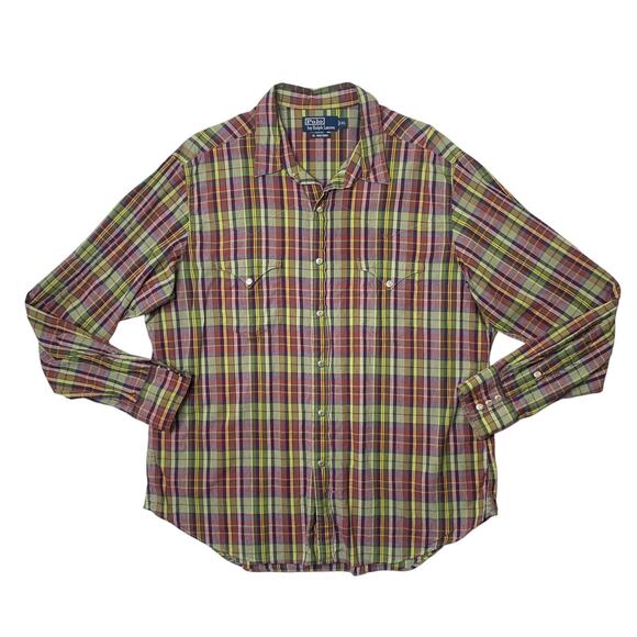 Polo Ralph Lauren Shirt Mens Extra Large Western Plaid Pearl Snap Buttons Pocket - Picture 1 of 9
